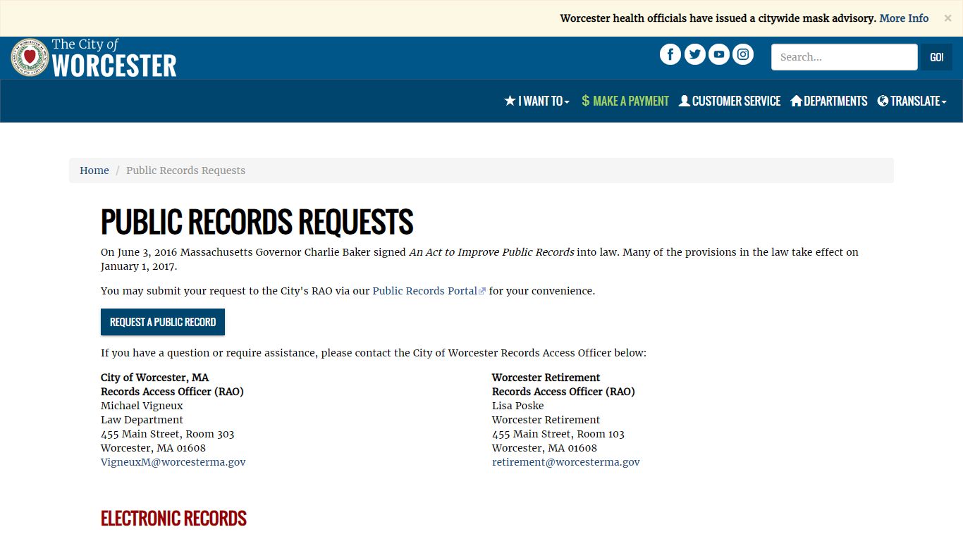 Public Records Requests | City of Worcester, MA